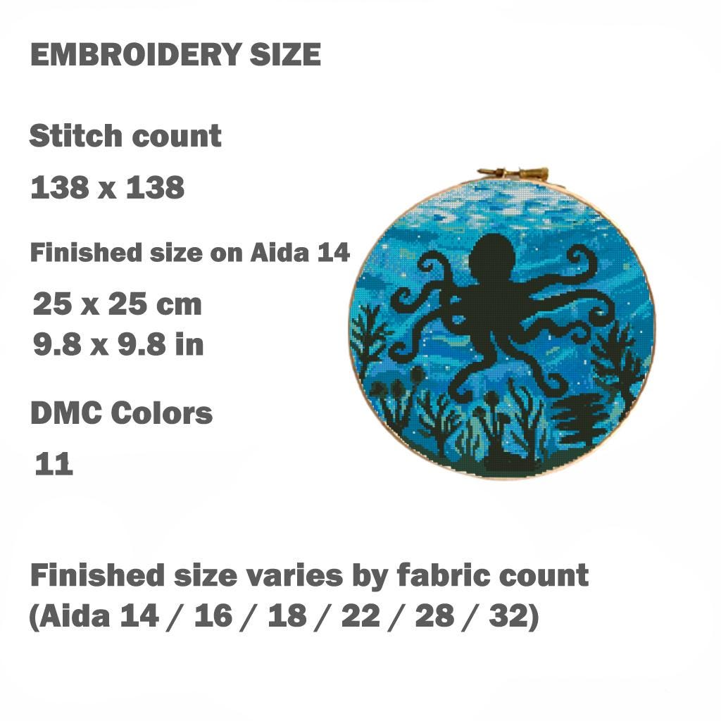 Octopus Cross Stitch Pattern PDF, Ocean Embroidery Pattern, Marine Life Cross Stitch, Underwater Scene Design, Nautical Decor, Download - NuttyHappyHobby