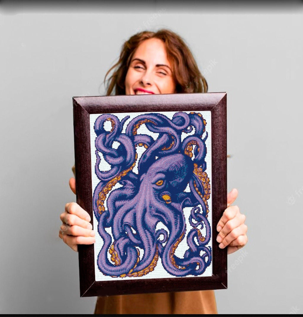 Octopus Cross Stitch Pattern PDF, Purple Octopus Embroidery Pattern, Ocean Cross Stitch, Marine Life Art, Nautical Decor, download patterns - NuttyHappyHobby