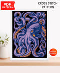 Octopus Cross Stitch Pattern PDF, Purple Octopus Embroidery Pattern, Ocean Cross Stitch, Marine Life Art, Nautical Decor, download patterns - NuttyHappyHobby