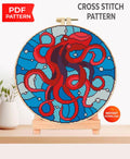 Octopus Cross Stitch Pattern PDF, Stained Glass Octopus Embroidery, Ocean Cross Stitch, Marine Life Pattern, Nautical Wall Art, download pdf - NuttyHappyHobby