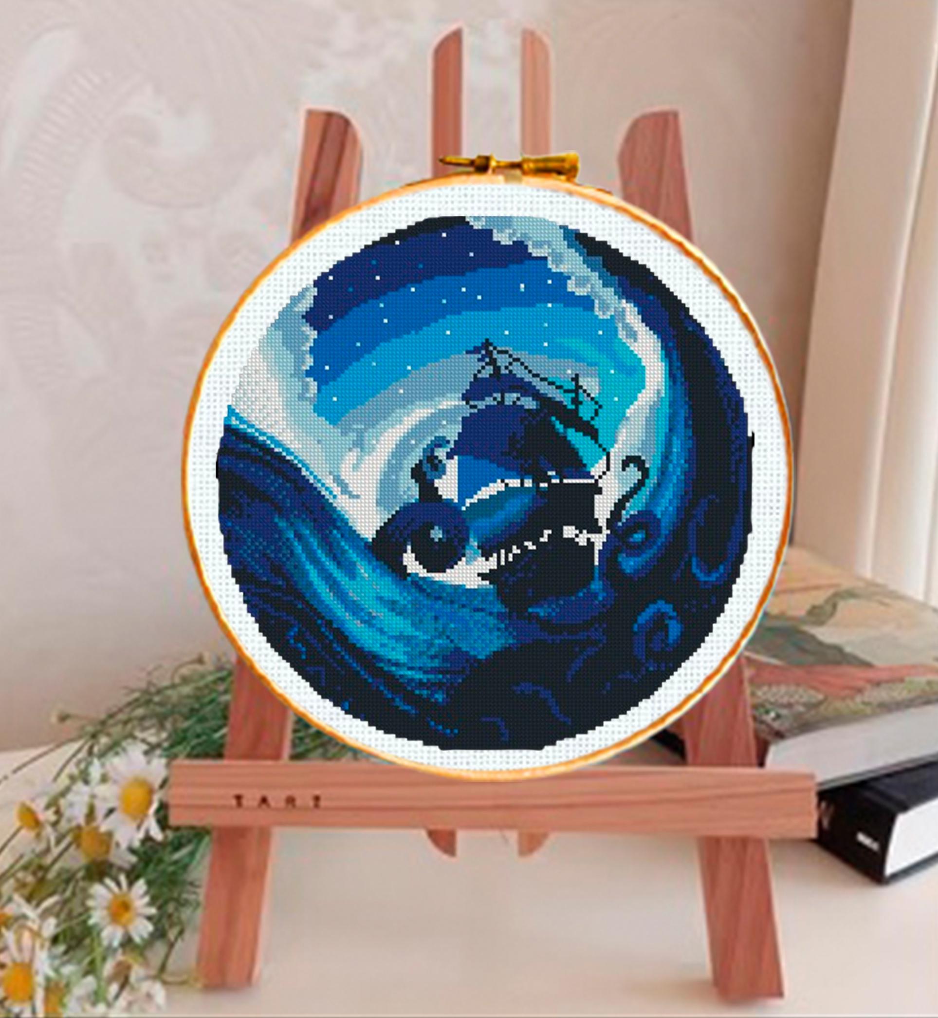 Octopus Kraken Cross Stitch Pattern PDF, Nautical Ocean Wave Ship Embroidery Design, Sea Monster Modern Cross Stitch Digital Download pdf - NuttyHappyHobby