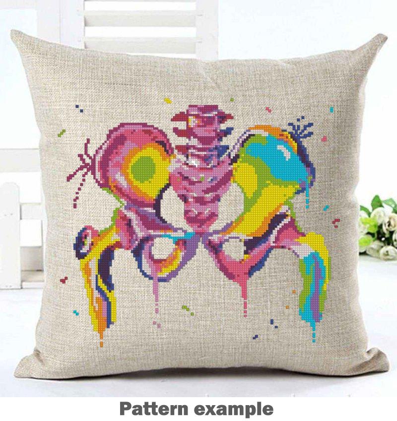 Pelvic Bones Cross Stitch Pattern PDF, Colorful Pelvis Anatomy Embroidery Chart, Modern Medical Illustration Art, Orthopedic Needlepoint - NuttyHappyHobby
