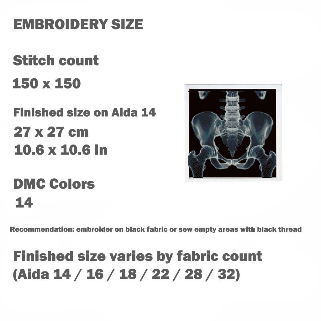 Pelvis X Ray Cross Stitch Pattern PDF, Human Hip Bone Anatomy Embroidery Design, Medical Skeleton Wall Art Download, Pattern Keeper - NuttyHappyHobby