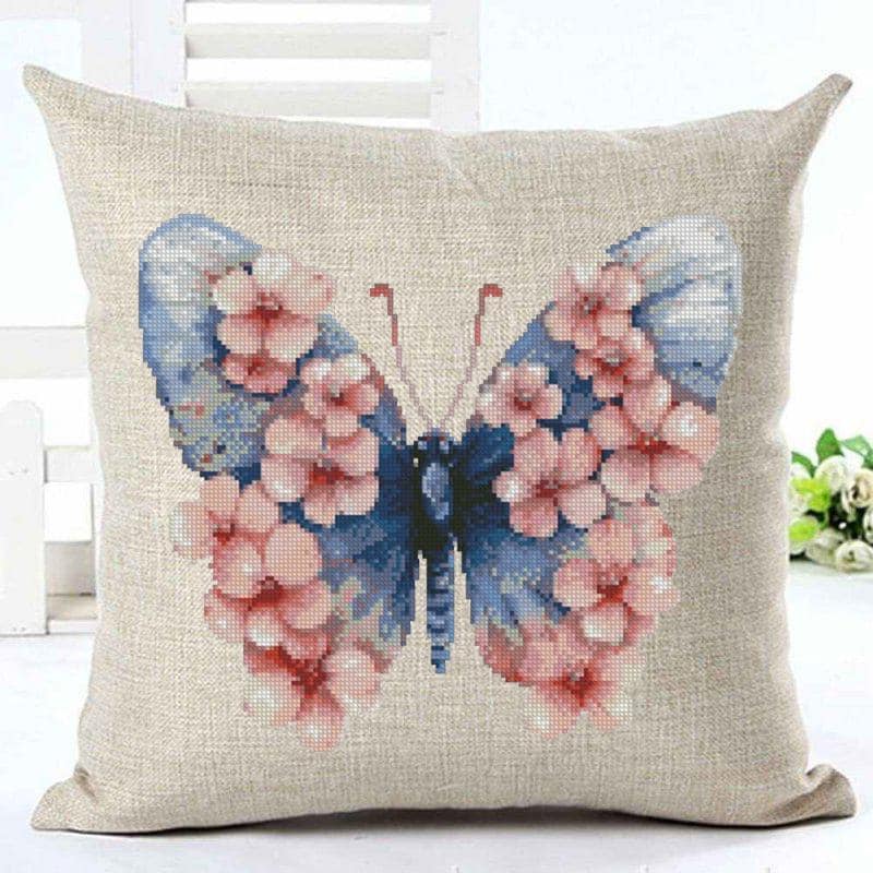 Pink Butterfly Cross Stitch Pattern PDF, Floral Butterfly Embroidery Design, Botanical Nature Cross Stitch Chart, Spring Needlepoint, Keeper - NuttyHappyHobby