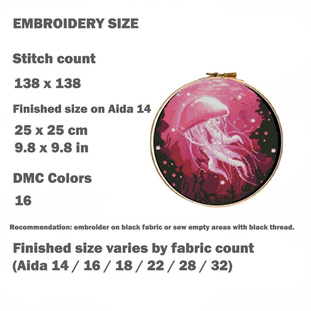 Pink Jellyfish Cross Stitch Pattern PDF, Ocean Embroidery Pattern, Marine Life Cross Stitch, Colorful Sea Creature Art - NuttyHappyHobby