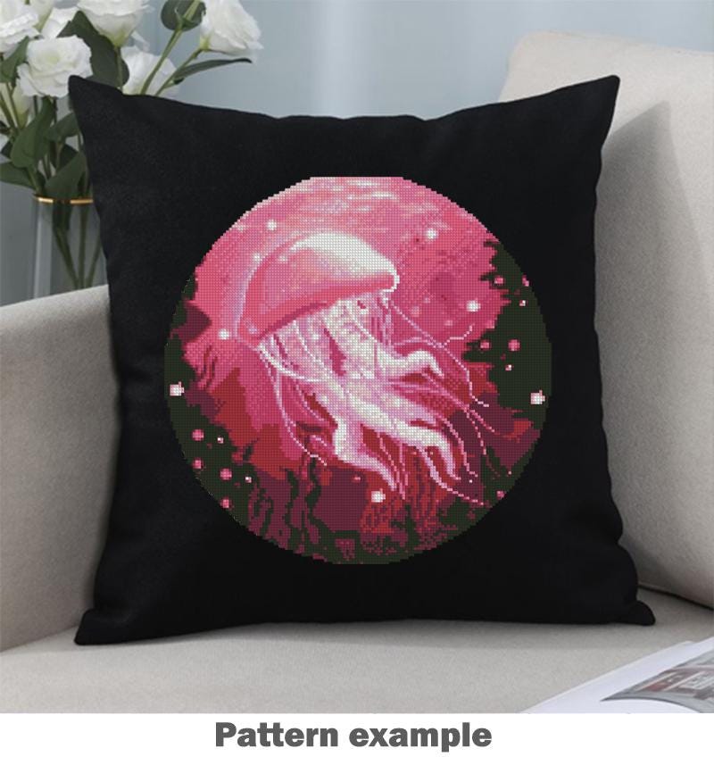 Pink Jellyfish Cross Stitch Pattern PDF, Ocean Embroidery Pattern, Marine Life Cross Stitch, Colorful Sea Creature Art - NuttyHappyHobby