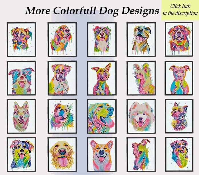 Pit Bull Cross Stitch Pattern PDF, Colorful Pitbull Dog Portrait Embroidery Design, Modern Dog Needlework Chart, Dog Lover Gift, dodnload - NuttyHappyHobby