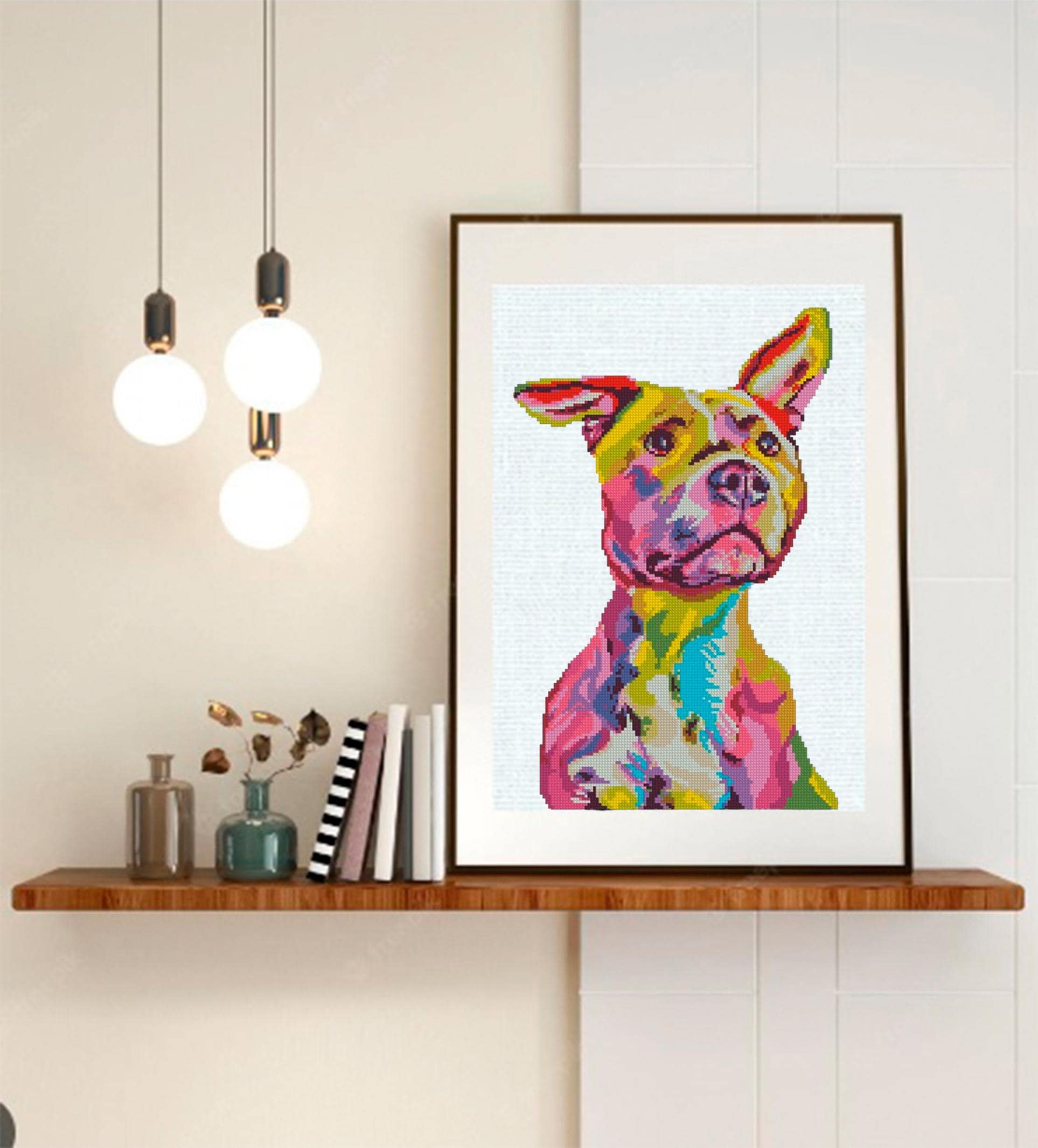 Pit Bull Cross Stitch Pattern PDF, Colorful Pitbull Dog Portrait Embroidery Design, Modern Dog Needlework Chart, Dog Lover Gift, download - NuttyHappyHobby
