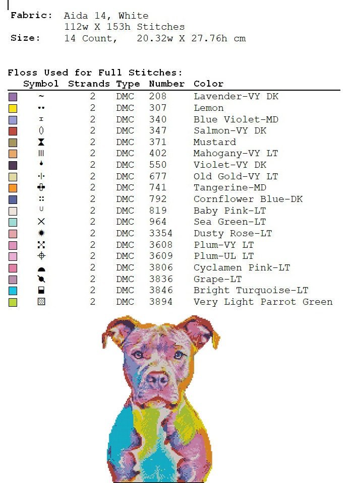 Pit Bull Cross Stitch Pattern PDF, Colorful Pitbull Dog Portrait Embroidery Design, Modern Dog Needlework Chart, Dog Lover Gift. Pet pattern - NuttyHappyHobby
