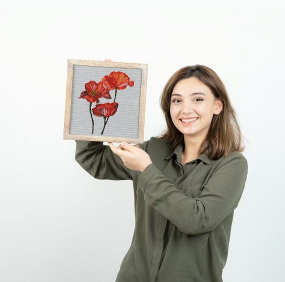 Poppy Cross Stitch Pattern PDF, Red Flower Embroidery Design, Botanical Floral Cross Stitch Chart, Modern Needlework, Instant Download pdf - NuttyHappyHobby