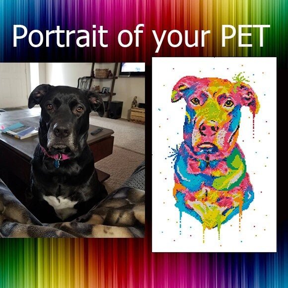 Portrait PET Embroidery digital Pet portrait watercolor, custom cat portrait, custom dog portrait, Individual order cross stitch pattern - NuttyHappyHobby