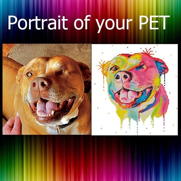 Portrait PET Embroidery digital Pet portrait watercolor, custom cat portrait, custom dog portrait, Individual order cross stitch pattern - NuttyHappyHobby