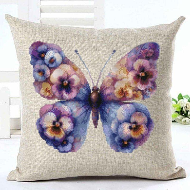 Purple Butterfly Cross Stitch Pattern PDF, Floral Butterfly Embroidery Design, Botanical Nature Cross Stitch Chart, Spring Needlepoint - NuttyHappyHobby