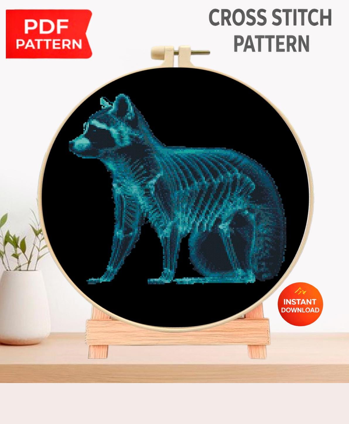 Raccoon X Ray Cross Stitch Pattern PDF, Detailed Animal Skeleton Anatomy Embroidery Design, Gothic Wildlife Wall Art Decor Instant Download - NuttyHappyHobby