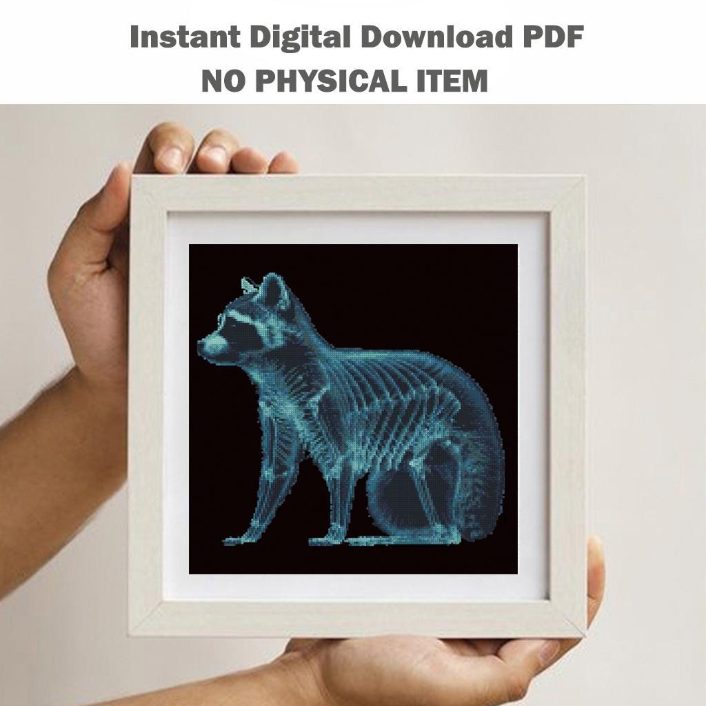 Raccoon X Ray Cross Stitch Pattern PDF, Detailed Animal Skeleton Anatomy Embroidery Design, Gothic Wildlife Wall Art Decor Instant Download - NuttyHappyHobby