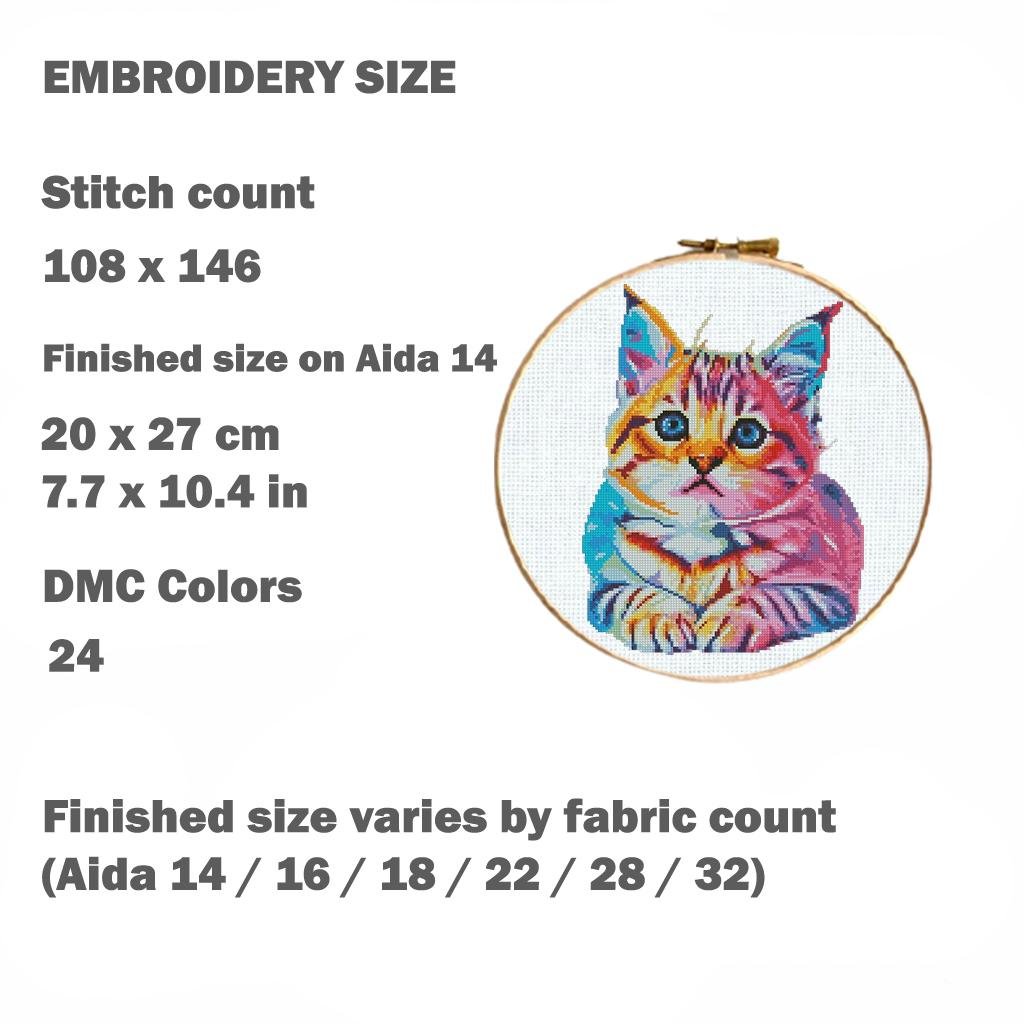 Rainbow Cat Cross Stitch Bundle PDF, Colorful Kitten Cross Stitch Patterns, Modern Cat Embroidery Designs, Cute Animal Needlepoint Set - NuttyHappyHobby