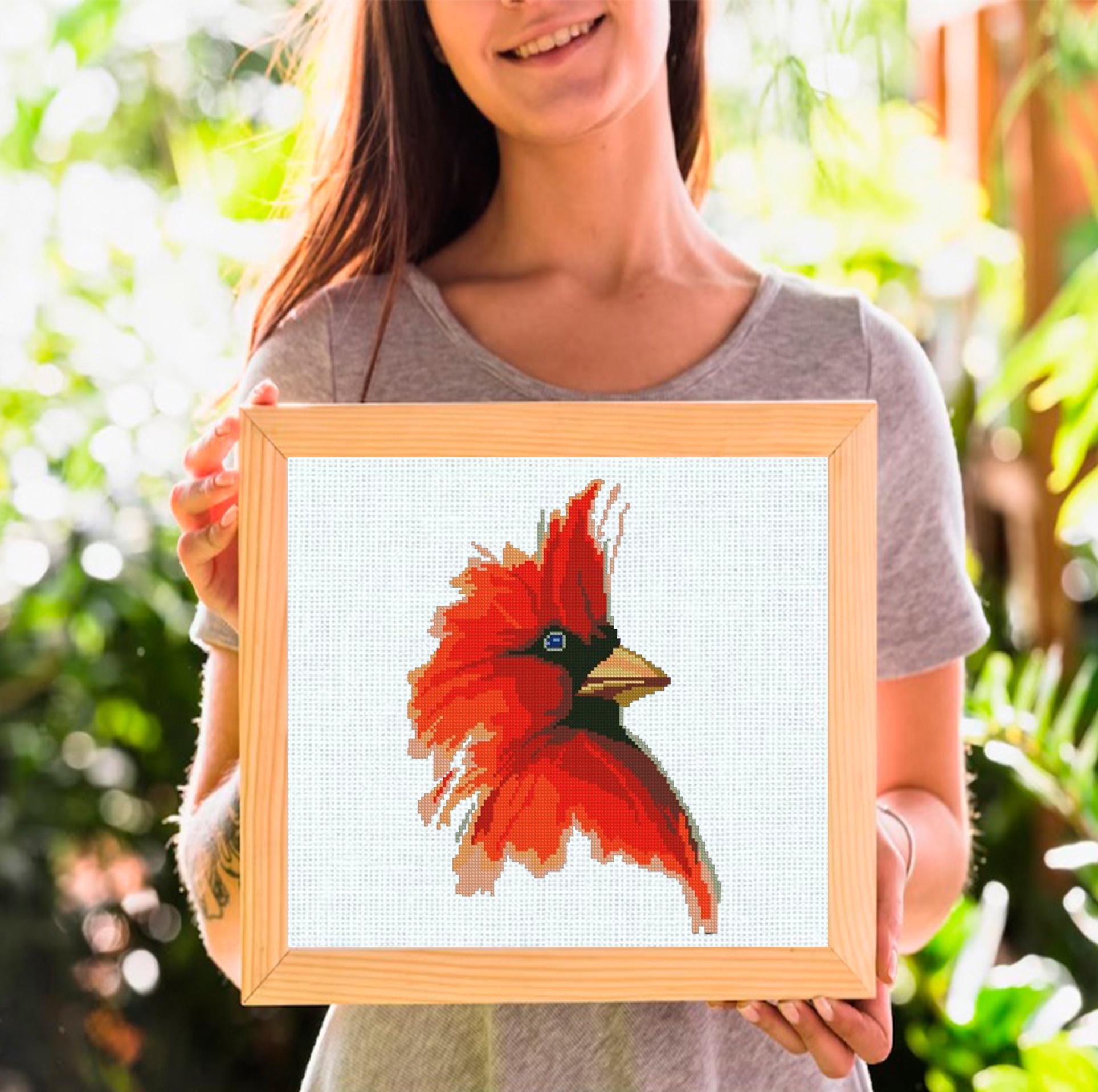 Red Cardinal Bird Cross Stitch Pattern PDF, Cardinal Embroidery Design, Bird Lover Gift, Garden Bird Needlepoint Chart, Wildlife Decor - NuttyHappyHobby
