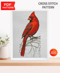 Red Cardinal Bird Cross Stitch Pattern PDF, Cardinal Embroidery Design, Northern Cardinal Needlepoint Chart, Bird Lover Gift, Wildlife Decor - NuttyHappyHobby
