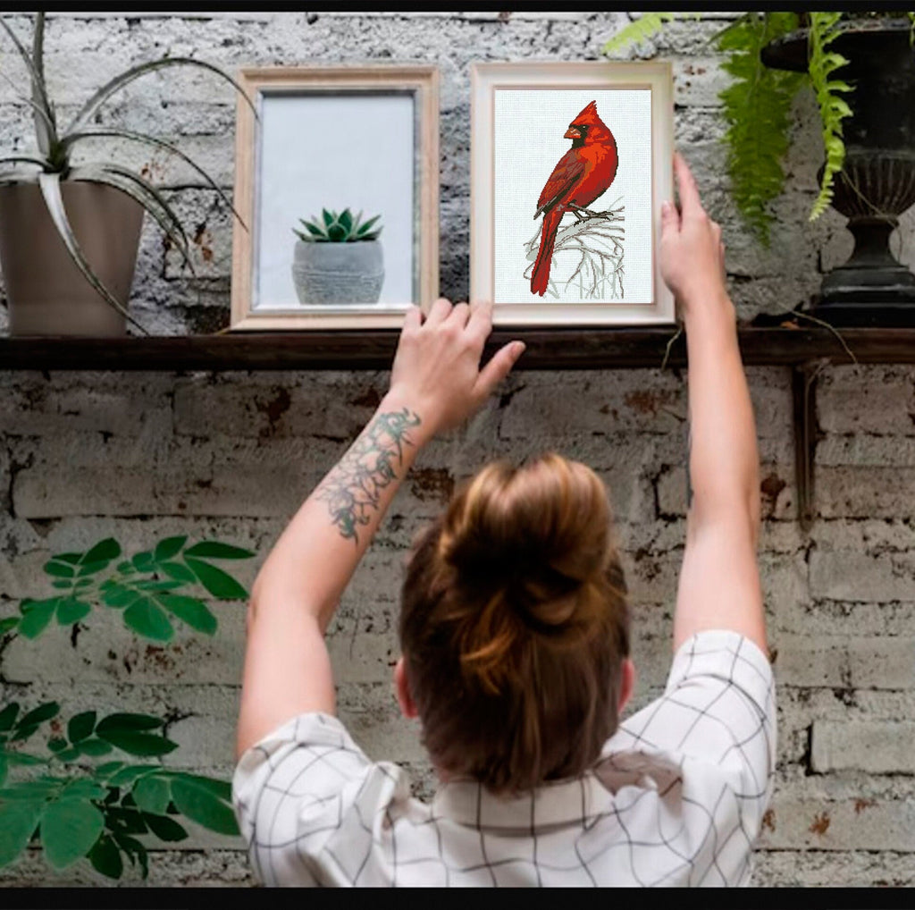 Red Cardinal Bird Cross Stitch Pattern PDF, Cardinal Embroidery Design, Northern Cardinal Needlepoint Chart, Bird Lover Gift, Wildlife Decor - NuttyHappyHobby