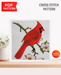 Red Cardinal Cross Stitch Pattern PDF, Cardinal Bird Embroidery Design, Garden Bird Cross Stitch Chart, Nature Needlepoint, instant download - NuttyHappyHobby