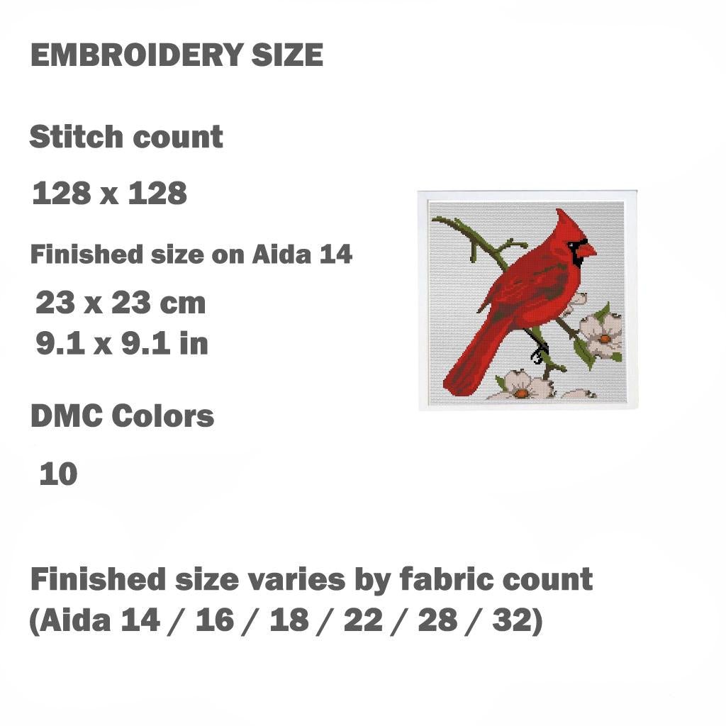 Red Cardinal Cross Stitch Pattern PDF, Cardinal Bird Embroidery Design, Garden Bird Cross Stitch Chart, Nature Needlepoint, instant download - NuttyHappyHobby
