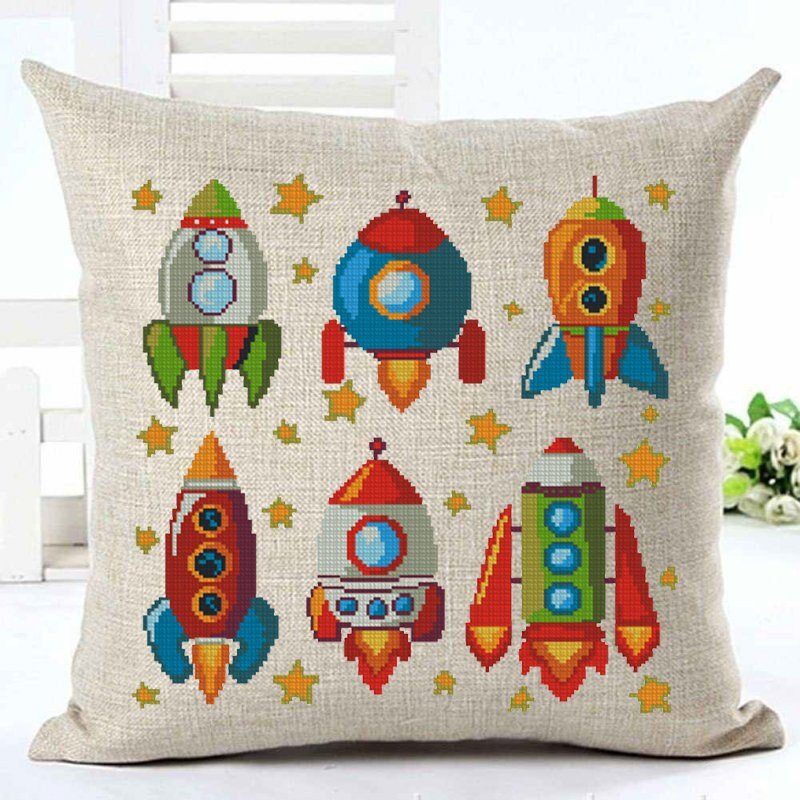 Rocket Cross Stitch Pattern PDF, Cute Space Rocket Embroidery Design, Kids Space Nursery Cross Stitch Chart, Cartoon Rocket Needlework - NuttyHappyHobby