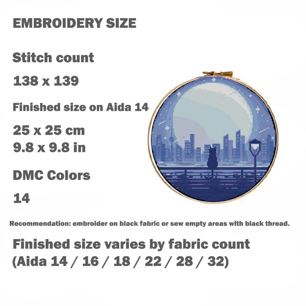 Romantic City Cat Cross Stitch Pattern PDF, Couple Night City Skyline Embroidery Design, Modern Landscape Hoop Art Digital Download pdf - NuttyHappyHobby