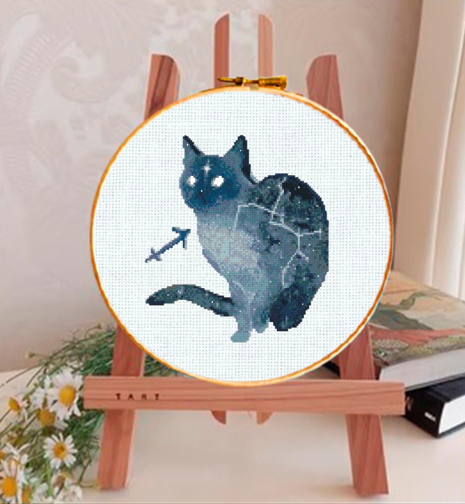Sagittarius Cat Cross Stitch Pattern PDF, Zodiac Cat Embroidery Design, Astrology Constellation Cross Stitch Chart, Horoscope Needlework - NuttyHappyHobby