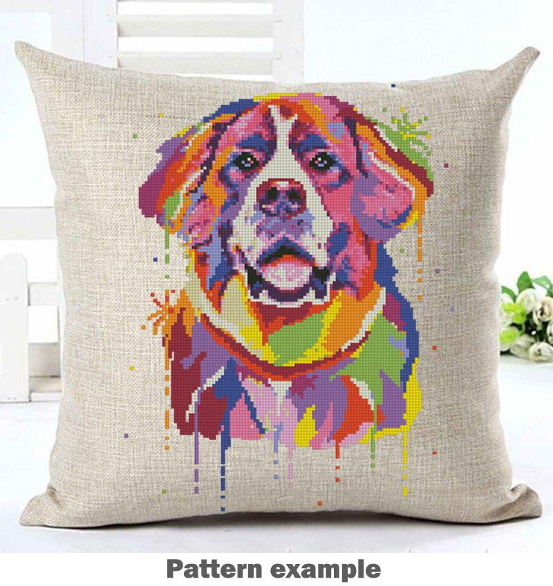 Saint Bernard Cross Stitch Pattern PDF, Colorful Dog Portrait Embroidery Design, Modern Saint Bernard Needlework Chart, Dog Lover Gift - NuttyHappyHobby