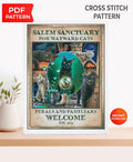 Salem Sanctuary Cat Cross Stitch Pattern PDF, Witchy Cat Embroidery Design, Halloween Cat Cross Stitch, Gothic Cat Decor, Instant Download - NuttyHappyHobby