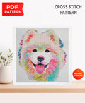 Samoyed Cross Stitch Pattern PDF, Colorful Dog Portrait Embroidery Design, Modern Samoyed Needlework Chart, Dog Lover Gift, download pdf - NuttyHappyHobby