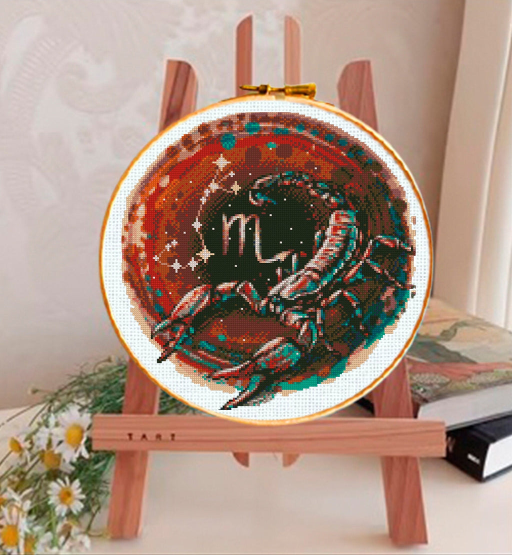 Scorpio Zodiac Cross Stitch Pattern PDF, Scorpio Astrology Embroidery Design, Scorpion Constellation Cross Stitch Chart, Celestial Horoscope - NuttyHappyHobby