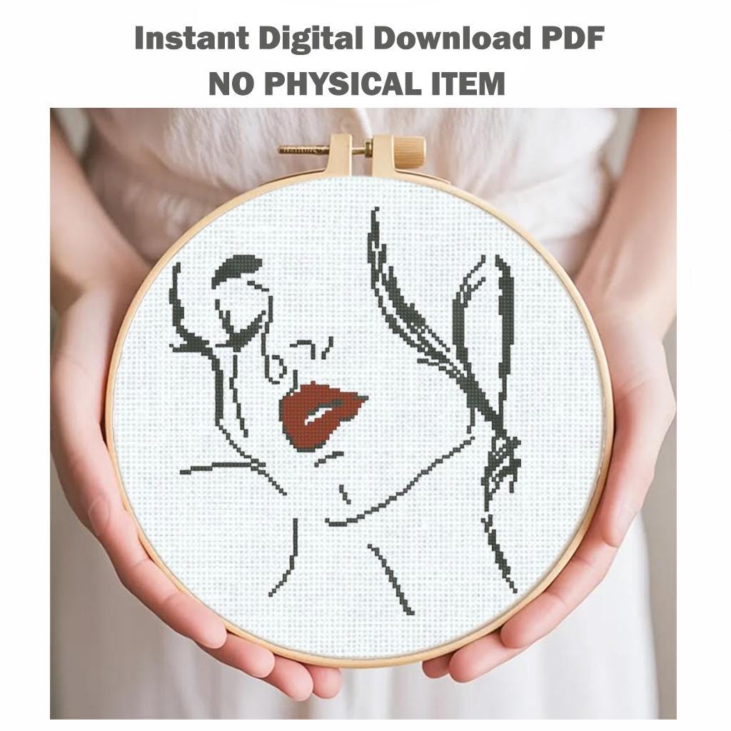 Set of 5 Woman Cross Stitch Patterns PDF Fashion Lady Embroidery Bundle Modern Face Art Instant Download Gift - NuttyHappyHobby