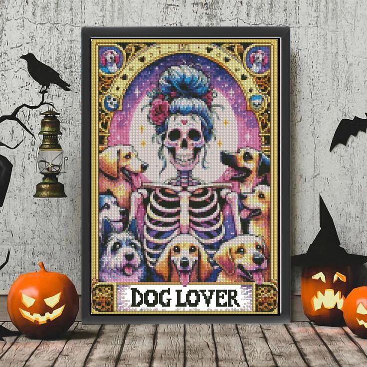 Skeleton Dog Lover Cross Stitch Pattern PDF, Gothic Halloween Dog Embroidery Design, Spooky Dog Lover Decor, Gothic Cross Stitch, Download - NuttyHappyHobby