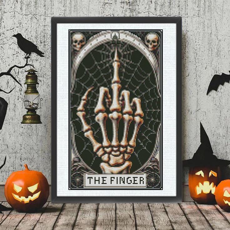 Skeleton Hand Cross Stitch Pattern PDF, Gothic Halloween Embroidery Design, Tarot Style Skeleton Hand, Spooky Cross Stitch Decor, Download - NuttyHappyHobby