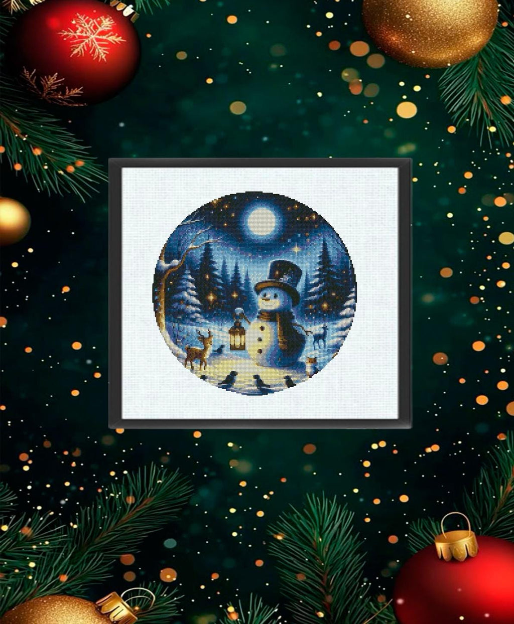 Snowman Cross Stitch Pattern PDF, Winter Night Landscape Embroidery Design, Christmas Snowman Needlework Chart, Holiday Decor embroidery - NuttyHappyHobby