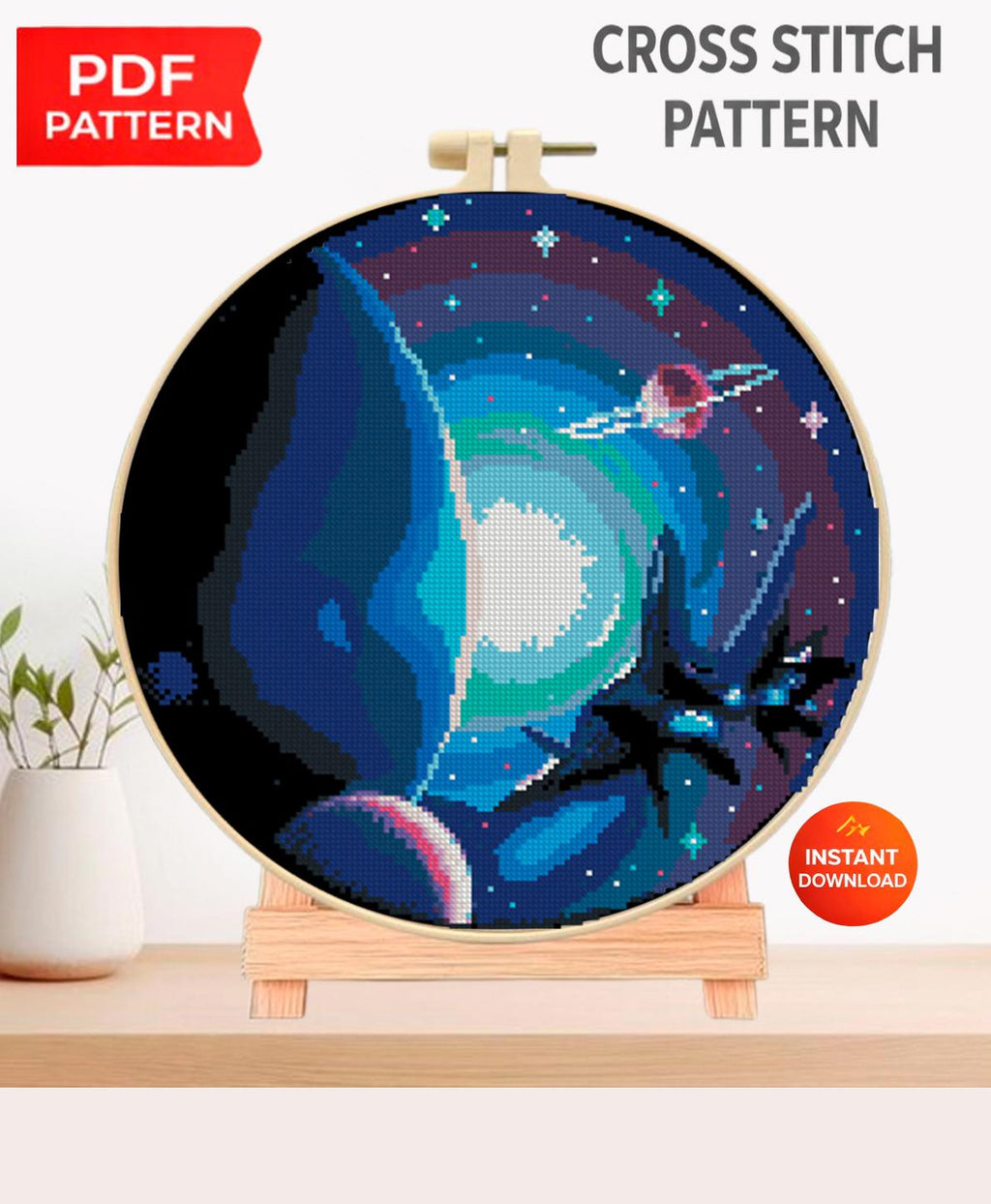 Space Galaxy Cross Stitch Pattern PDF, Planet Embroidery Design, Cosmic Night Sky Cross Stitch Chart, Sci - Fi Needlework, Instant Download - NuttyHappyHobby