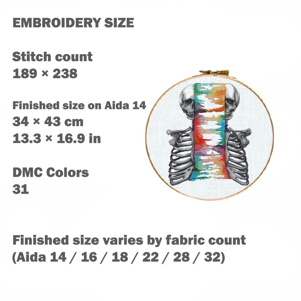 Spine and Rib Cage Cross Stitch Pattern PDF, Colorful Skeleton Anatomy Embroidery Design, Medical Wall Art Download, Pattern Keeper - NuttyHappyHobby