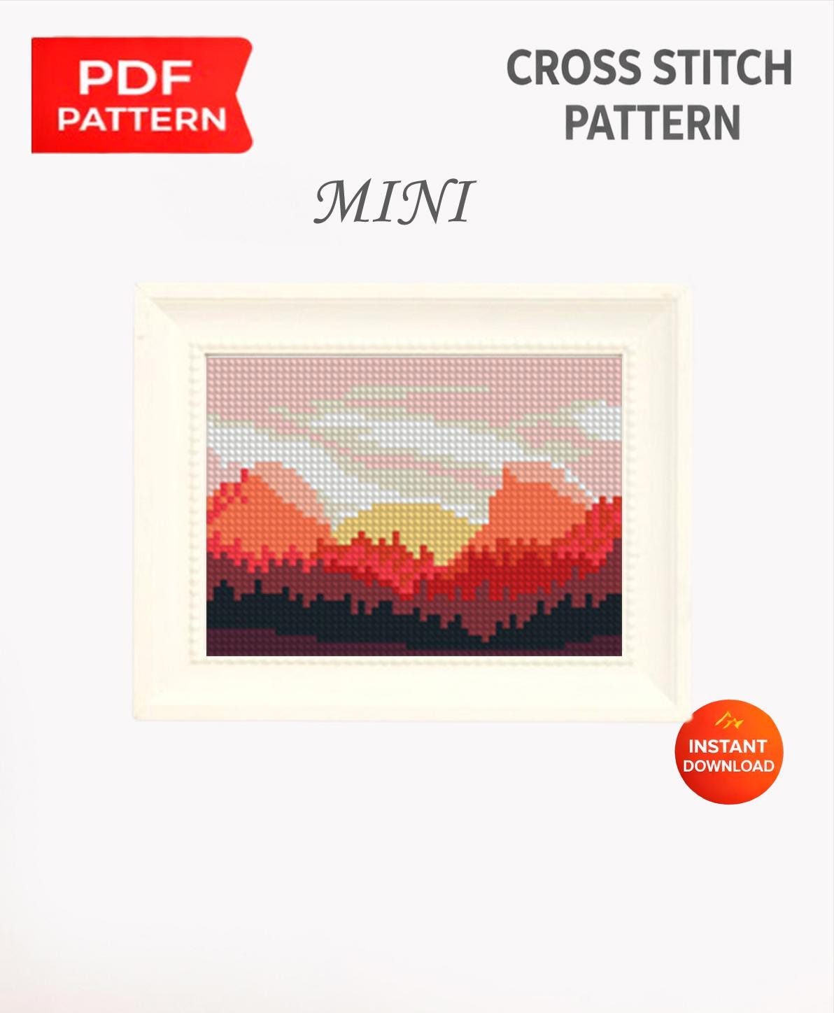 Sunset Mountain Cross Stitch Pattern PDF, Mountain Landscape Embroidery Design, Nature Scenery Modern Cross Stitch Digital Download pdf - NuttyHappyHobby