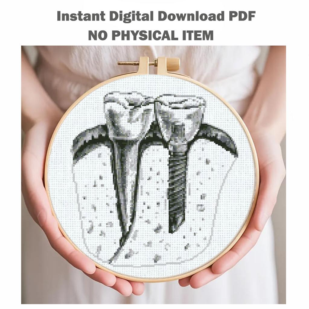 Teeth Anatomy Cross Stitch Pattern PDF, Dental X Ray Tooth Embroidery Design, Medical Dentist Wall Art Instant Download, Pattern Keeper - NuttyHappyHobby