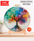 Tree of Life Cross Stitch Pattern PDF, Colorful Rainbow Tree Embroidery Design, Spiritual Nature Hoop Art Modern Cross Stitch - NuttyHappyHobby