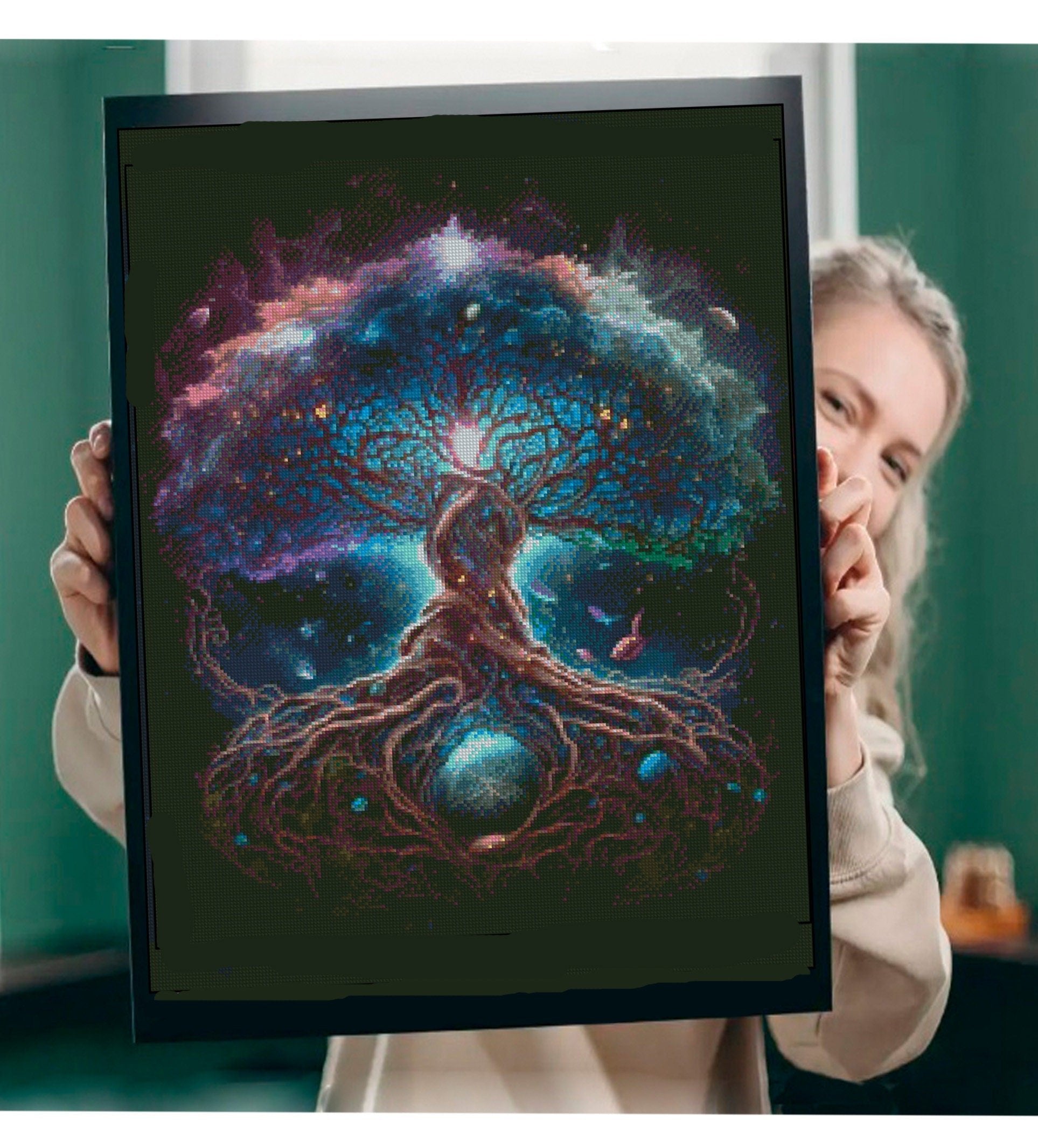 Tree of Life Cross Stitch Pattern PDF, Cosmic Galaxy Tree Embroidery Design, Fantasy Spiritual Cross Stitch, Mystic Art Digital Download - NuttyHappyHobby