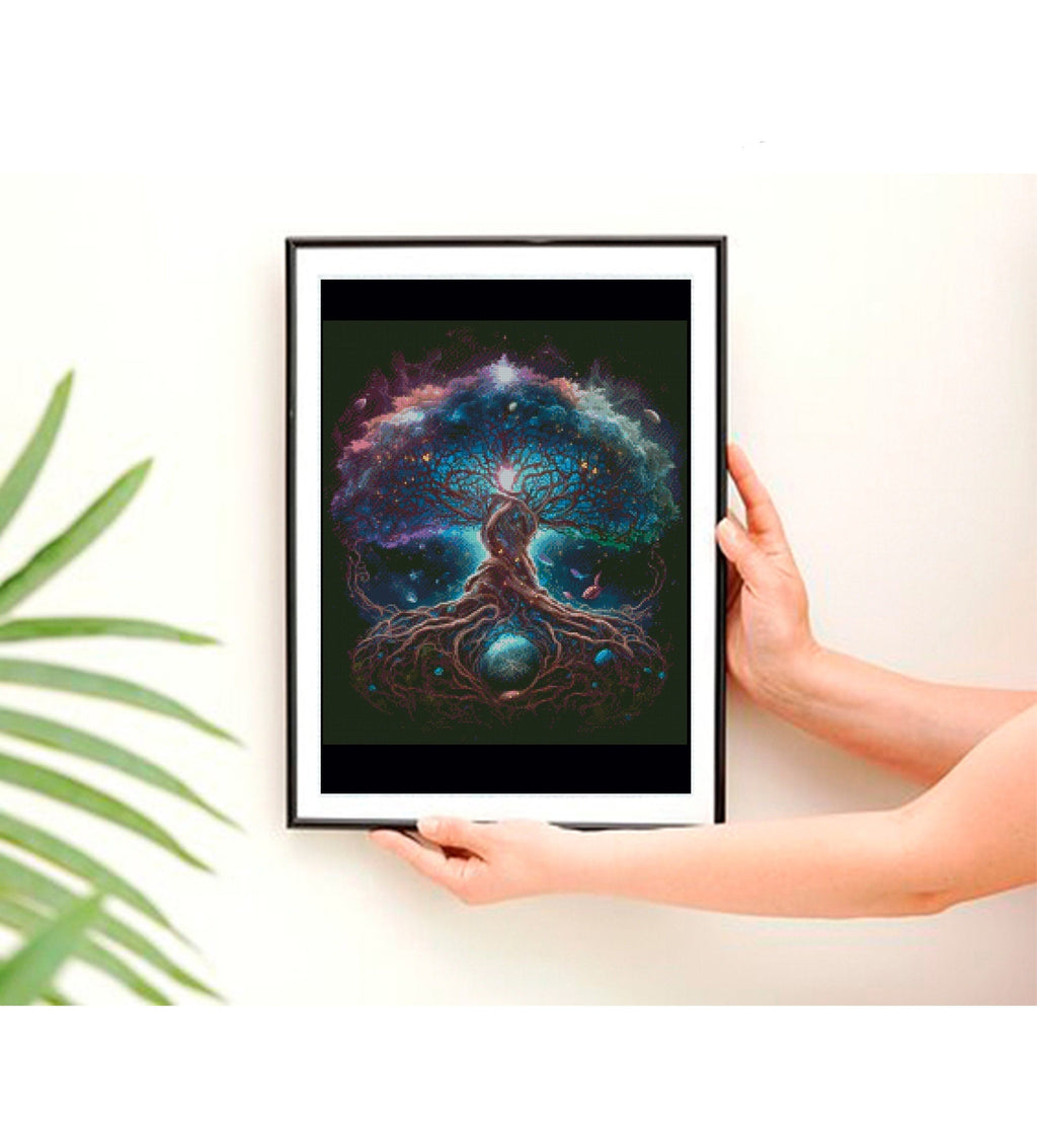 Tree of Life Cross Stitch Pattern PDF, Cosmic Galaxy Tree Embroidery Design, Fantasy Spiritual Cross Stitch, Mystic Art Digital Download - NuttyHappyHobby