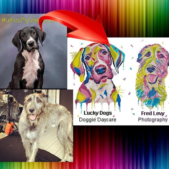 TWO Portrait PET cross stitch pattern pdf digital, Pet portrait watercolor, custom cat portrait, custom dog portrait, Individual order - NuttyHappyHobby