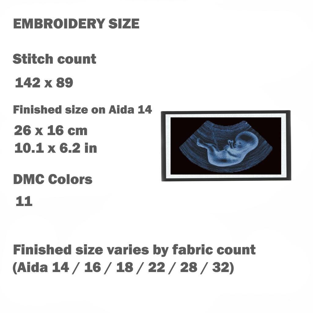 Ultrasound Baby Cross Stitch Pattern PDF, X Ray Fetus Anatomy Embroidery Design, Pregnancy Keepsake Wall Art Download - NuttyHappyHobby