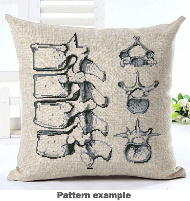 Vertebrae Anatomy Cross Stitch Pattern PDF, Spine Bone Embroidery Design, Vintage Medical Illustration Wall Art Download - NuttyHappyHobby