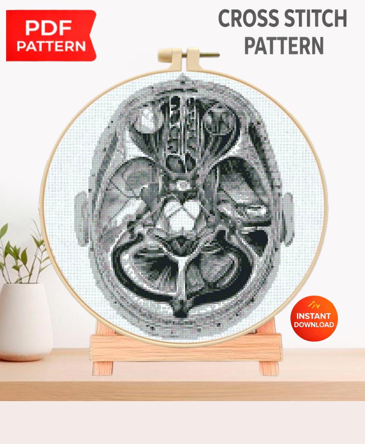Vintage Brain Anatomy Cross Stitch Pattern PDF, Medical Illustration Embroidery Design, Neuroscience Wall Art, Instant Download - NuttyHappyHobby