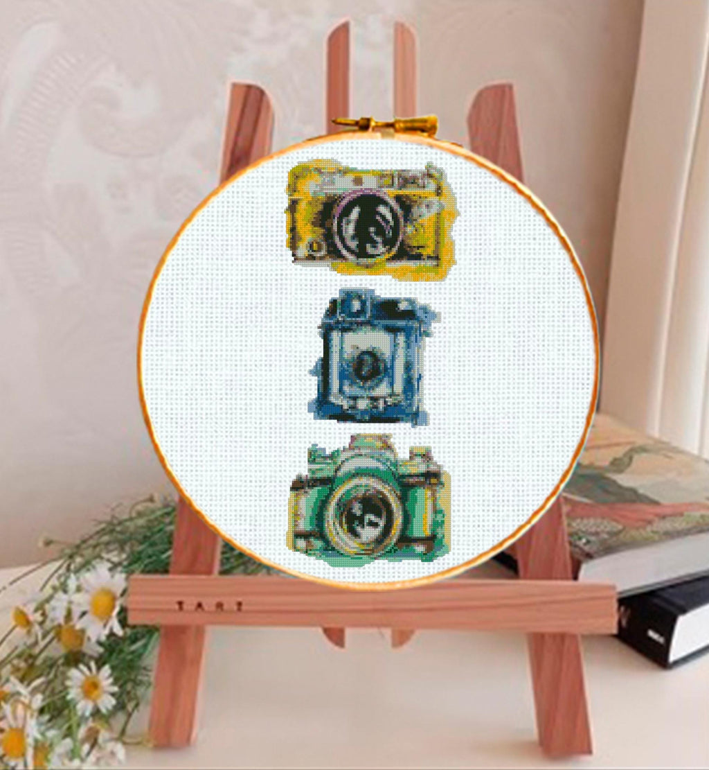 Vintage Camera Cross Stitch Pattern Set PDF, Retro Camera Embroidery Bundle, Photography Cross Stitch Collection, Instant Download pdf - NuttyHappyHobby