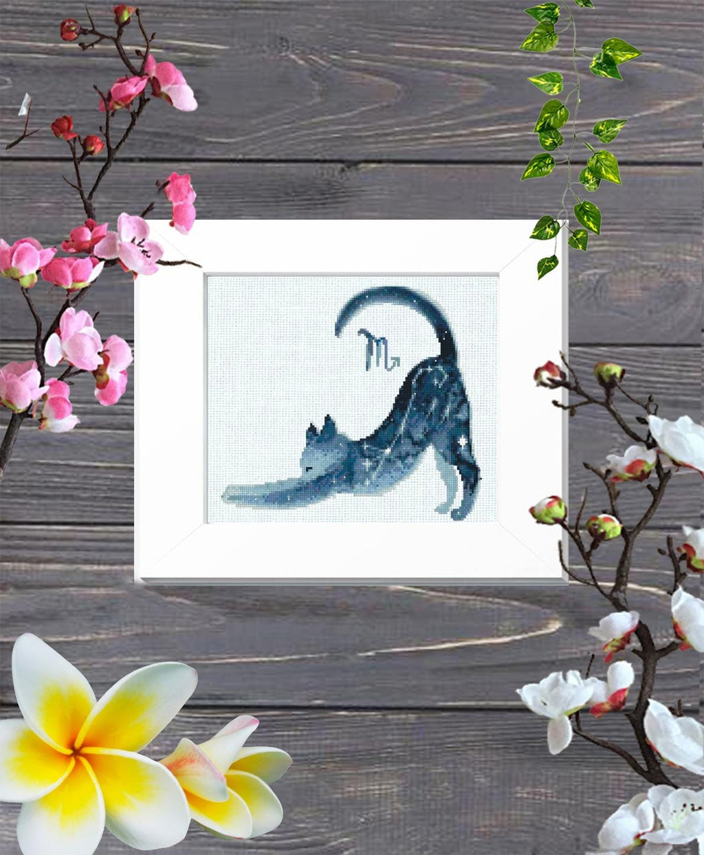 Virgo Cat Cross Stitch Pattern PDF, Zodiac Cat Embroidery Design, Astrology Constellation Cross Stitch Chart, Celestial Cat Needlework - NuttyHappyHobby