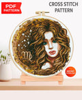 Virgo Zodiac Cross Stitch Pattern PDF, Virgo Astrology Embroidery Design, Virgo Constellation Stitch Chart, Celestial Horoscope Needlework - NuttyHappyHobby